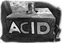 Old portable fire extinguishers using acid and chemicals to extinguish fires.